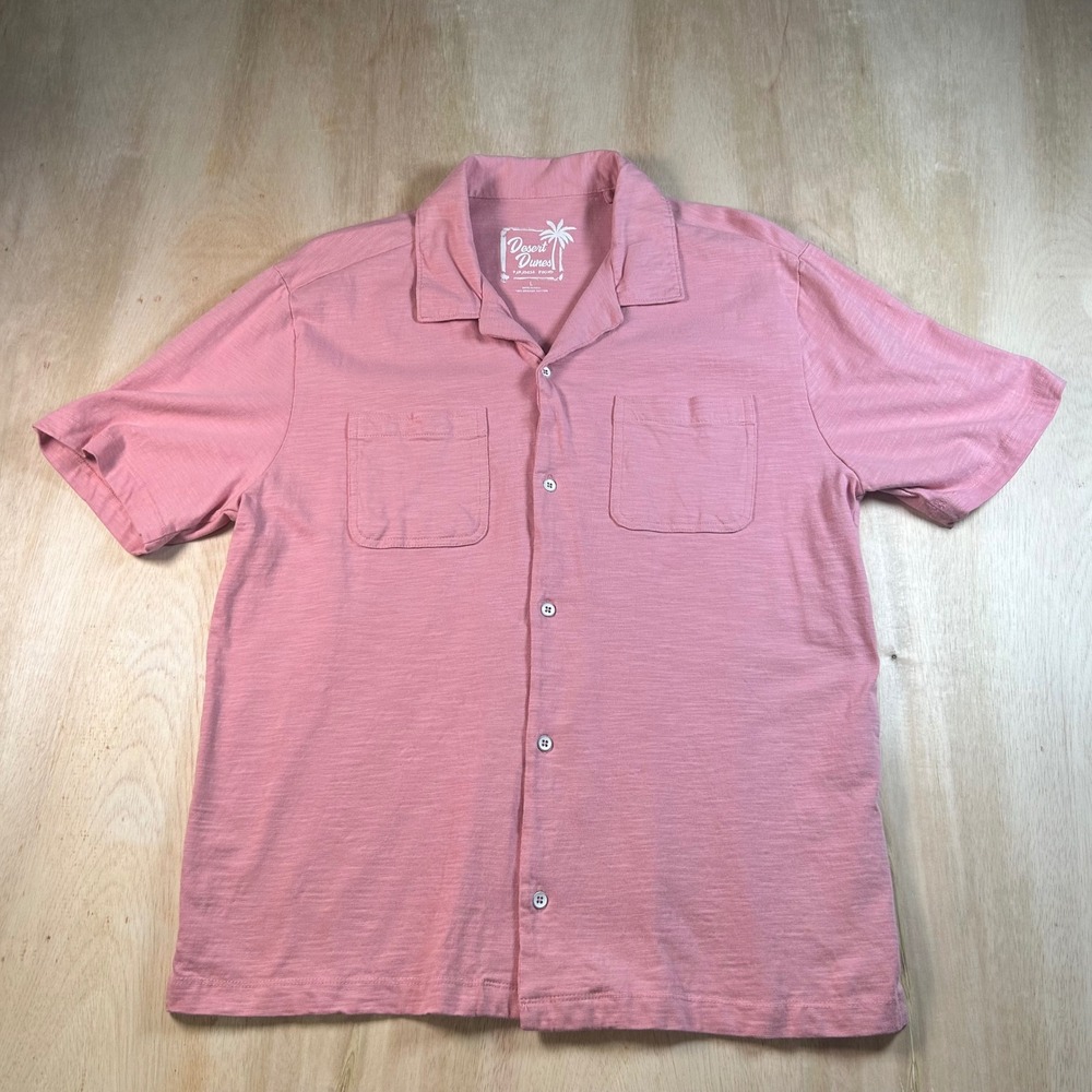 Desert Dunes Mens Large Pink Organic Cotton Slub Short Sleeve Camp Shirt Pocket